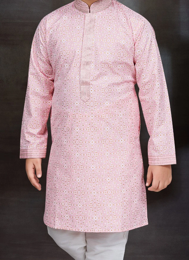 Light Pink Blended Cotton Printed Kids Boys Kurta Pyjama Festive Wear 1 Light Pink Blended Cotton Printed Kids Boys Kurta Pyjama Festive Wear