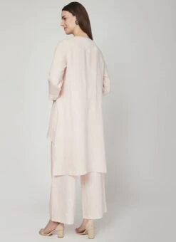 Light Pink Linen Kurta Palazzo Set Work Wear -Mahra Clothing Shop light pink linen kurta palazzo set krsdvcsvts05 b