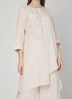 Light Pink Linen Kurta Palazzo Set Work Wear