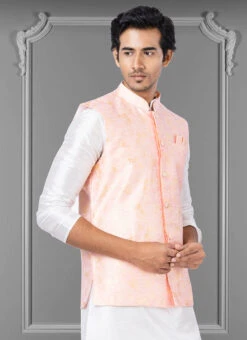 Light Pink Linen Silk Nehru Jacket -Mahra Clothing Shop light pink linen silk nehru jacket jmkkvs490 b