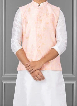 Light Pink Linen Silk Nehru Jacket