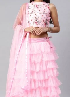 Light Pink Net Embroidered A Line Lehenga Festive Wear