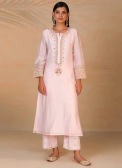 Light Pink Pure Chanderi Silk Embroidered Kurta Semi Palazzo Set Party Wear 6 Light Pink Pure Chanderi Silk Embroidered Kurta Semi Palazzo Set Party Wear -Mahra Clothing Shop light pink pure chanderi silk embroidered kurta semi palazzo set krsdvcsvks38 u