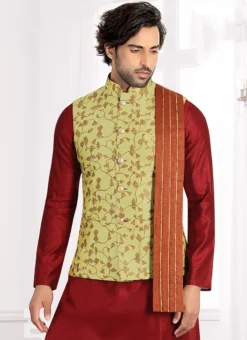 Light Pista Green BrocadeNehru Jacket 5 Light Pista Green BrocadeNehru Jacket -Mahra Clothing Shop light pista green brocadenehru jacket jmkmdc494 b