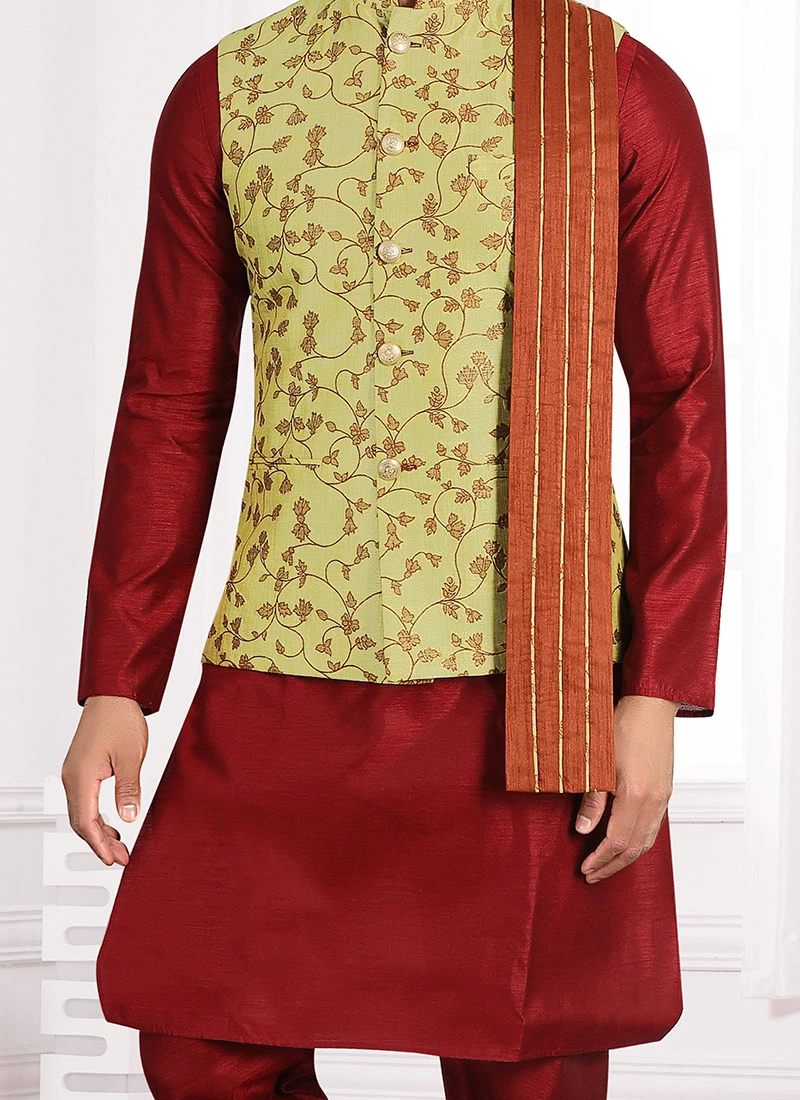 Light Pista Green BrocadeNehru Jacket 1 Light Pista Green BrocadeNehru Jacket