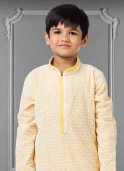 Light Yellow Georgette Embroidered Boys Kurta Pyjama Party Wear -Mahra Clothing Shop light yellow georgette embroidered boys kurta pyjama kdbkvs711 b