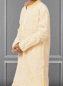 Light Yellow Georgette Embroidered Boys Kurta Pyjama Party Wear