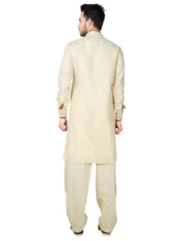 Cream Linen Cotton Pathani Set -Mahra Clothing Shop light yellow linen cotton pathani set kpmrg1536 b