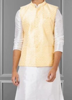 Light Yellow Linen Silk Nehru Jacket