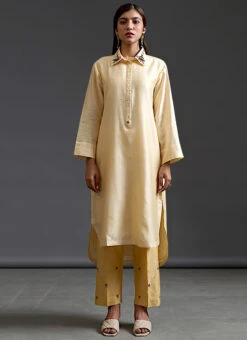 Light Yellow Pure Chanderi Silk Embroidered Kurta Semi Palazzo Set Party Wear 6 Light Yellow Pure Chanderi Silk Embroidered Kurta Semi Palazzo Set Party Wear -Mahra Clothing Shop light yellow pure chanderi silk embroidered kurta semi palazzo set krsdvcsvks35 u