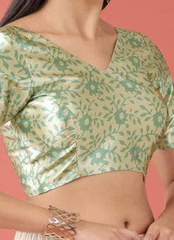 Lime Green Polyster Printed Readymade Blouse Party Wear