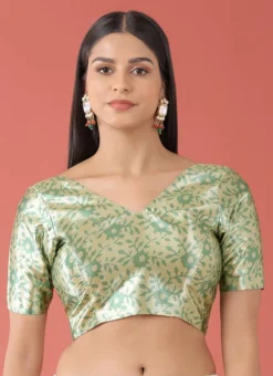 Lime Green Polyster Printed Readymade Blouse Party Wear -Mahra Clothing Shop lime green polyster printed readymade blouse blspfb207lg u