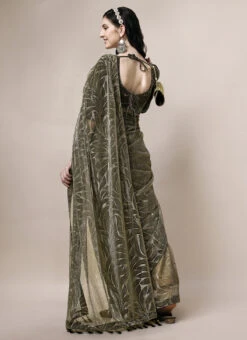 Lycra Mehendi Green Color Printed Work Saree Party Wear -Mahra Clothing Shop lycra mehendi green color printed work saree sasbhlos0102c b