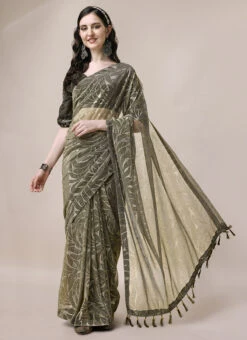 Lycra Mehendi Green Color Printed Work Saree Party Wear -Mahra Clothing Shop lycra mehendi green color printed work saree sasbhlos0102c u