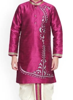 Magenta Dupion Silk Embroidered Kurta Pyjama Party Wear