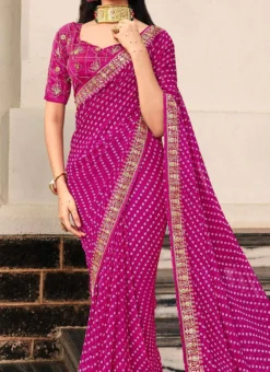 Magenta Faux Georgette Bandhini Sari After Six Wear
