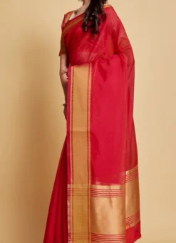 Magenta Organza Weaving Work Saree Party Wear