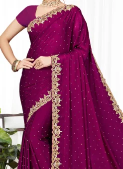 Magenta Satin Blend Saree Party Wear