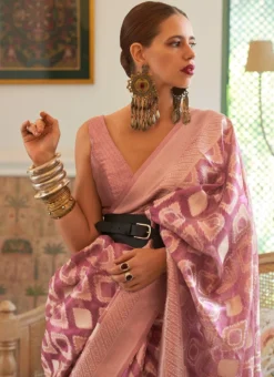 Kalki Koechlin Magenta Silk Jacquard Work Saree Festive Wear -Mahra Clothing Shop magenta silk jacquard work saree sasli312002 b