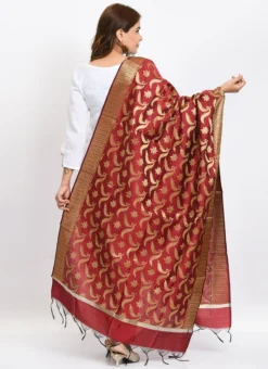 Maroon Banarasi Silk Weaving Work Dupatta Work Wear -Mahra Clothing Shop maroon banarasi silk weaving work dupatta dpdmimfd145 b