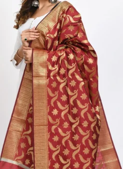 Maroon Banarasi Silk Weaving Work Dupatta Work Wear