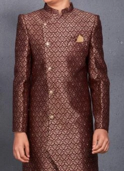 Maroon Banarasi Brocade Classic Sherwani Wedding Wear