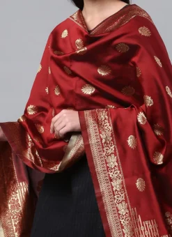 Maroon Benarasi Silk Jacquard Woven Dupatta Festive Wear