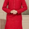 Maroon Cotton Embroidered Kurta Pyjama For Boys Festive Wear