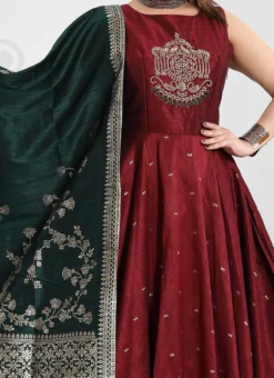 Maroon Crepe Anarkali Suit Party Wear