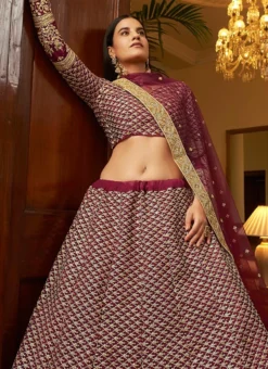 Maroon Crepe Embroidered N Sequins Umbrella Lehenga Party Wear -Mahra Clothing Shop maroon crepe embroidered n sequins umbrella lehenga ghsak41677307 b