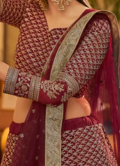 Maroon Crepe Embroidered N Sequins Umbrella Lehenga Party Wear