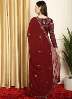 Maroon Faux Georgette Embroiered Anarkali Suit Party Wear -Mahra Clothing Shop maroon faux georgette embroiered anarkali suit slssls4067 b