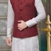 Maroon Jute Nehru Jacket