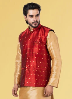 Maroon Mulberry Butti Nehru Jacket -Mahra Clothing Shop maroon mulberry butti nehru jacket jmkkvs451 b