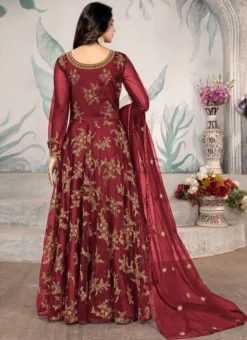 Maroon Net Zari Embridered Work Anarkali Suit Party Wear -Mahra Clothing Shop maroon net zari embridered work anarkali suit slska4502655c b