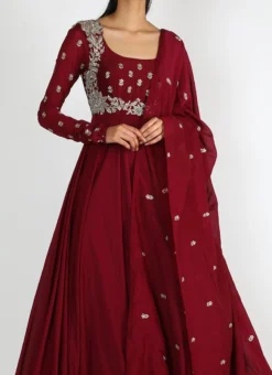 Maroon Pure Silk Zari N Sequins Work Anarkali Suit Party Wear