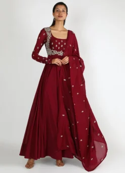 Maroon Pure Silk Zari N Sequins Work Anarkali Suit Party Wear -Mahra Clothing Shop maroon pure silk zari n sequins work anarkali suit sldvcsvak200 u