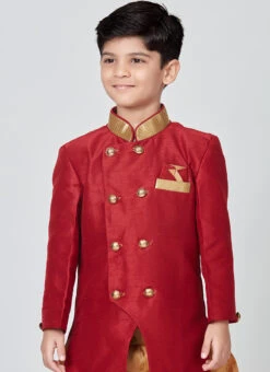 Maroon Silk Indowestern Sherwani Party Wear -Mahra Clothing Shop maroon silk indowestern sherwani kdbmsgr503 b