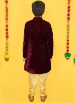 Maroon Velvet Kids Boys Classic Sherwani Party Wear -Mahra Clothing Shop maroon velvet kids boys classic sherwani kdbfnfcb056 b