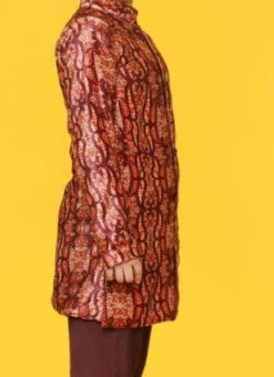 Maroon Velvet Printed Kids Boys Classic Sherwani Party Wear