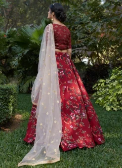 Maroon Viscose Cotton Umbrella Lehenga Party Wear -Mahra Clothing Shop maroon viscose cotton umbrella lehenga ghsom1512 b