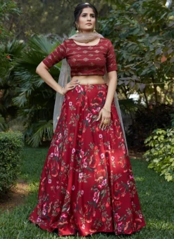 Maroon Viscose Cotton Umbrella Lehenga Party Wear -Mahra Clothing Shop maroon viscose cotton umbrella lehenga ghsom1512 u