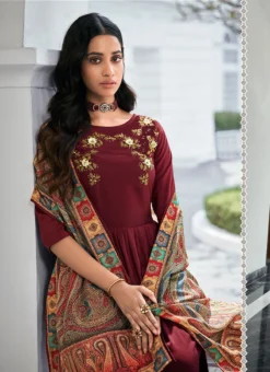 Maroon Viscose Masleen Embroidered N Sequins Anarkali Suit Party Wear -Mahra Clothing Shop maroon viscose masleen embroidered n sequins anarkali suit slsnfm11004 b