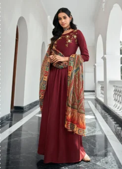 Maroon Viscose Masleen Embroidered N Sequins Anarkali Suit Party Wear -Mahra Clothing Shop maroon viscose masleen embroidered n sequins anarkali suit slsnfm11004 u