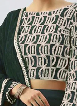 Mehndi Green Embroidered Boat Neck Blouse Party Wear