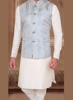 Mint Blue Silk Nehru Jacket