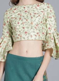 Mint Green Embroidered Art Silk Blouse Festive Wear