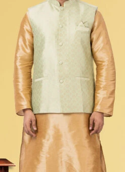 Mint Green Jacquard Silk Nehru Jacket
