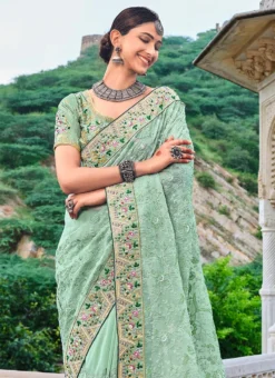 Mint Green Organza Embroidered Saree Festive Wear -Mahra Clothing Shop mint green organza embroidered saree samkns6665905 b