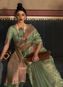 Mint Green Silk Jacquard Woven Saree Festive Wear -Mahra Clothing Shop mint green silk jacquard woven saree sasli18301002 b